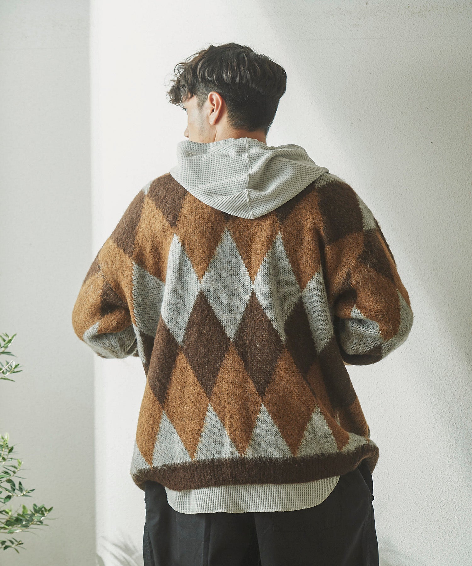 おしゃれ おすすめ ワークウェア ブランド ダイヤ柄 シャギー ニット カーディガン