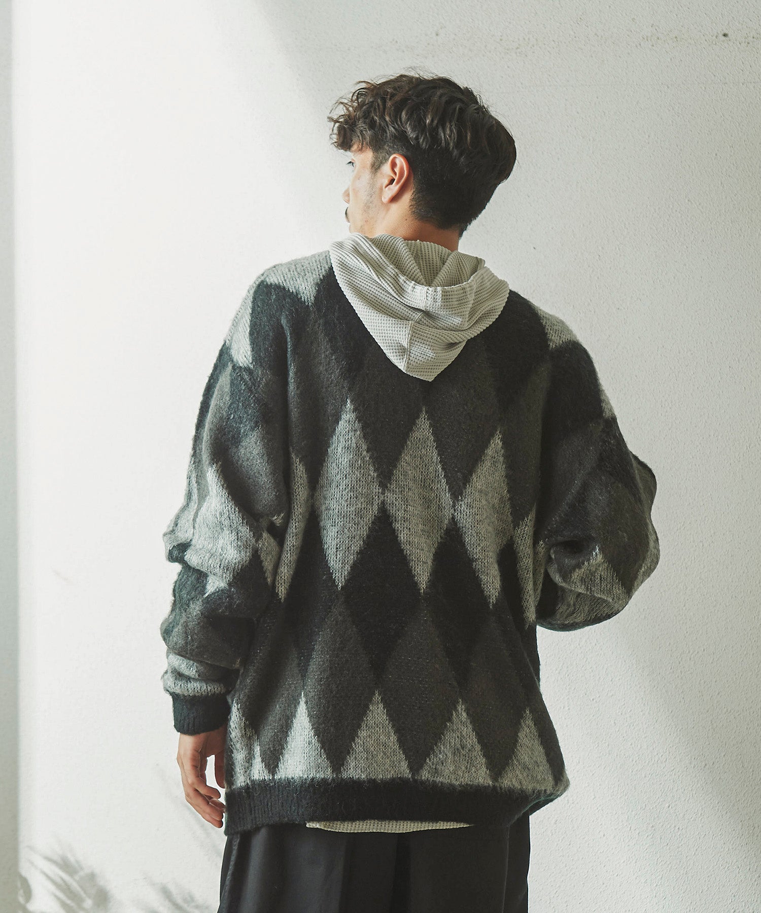 おしゃれ おすすめ ワークウェア ブランド ダイヤ柄 シャギー ニット カーディガン