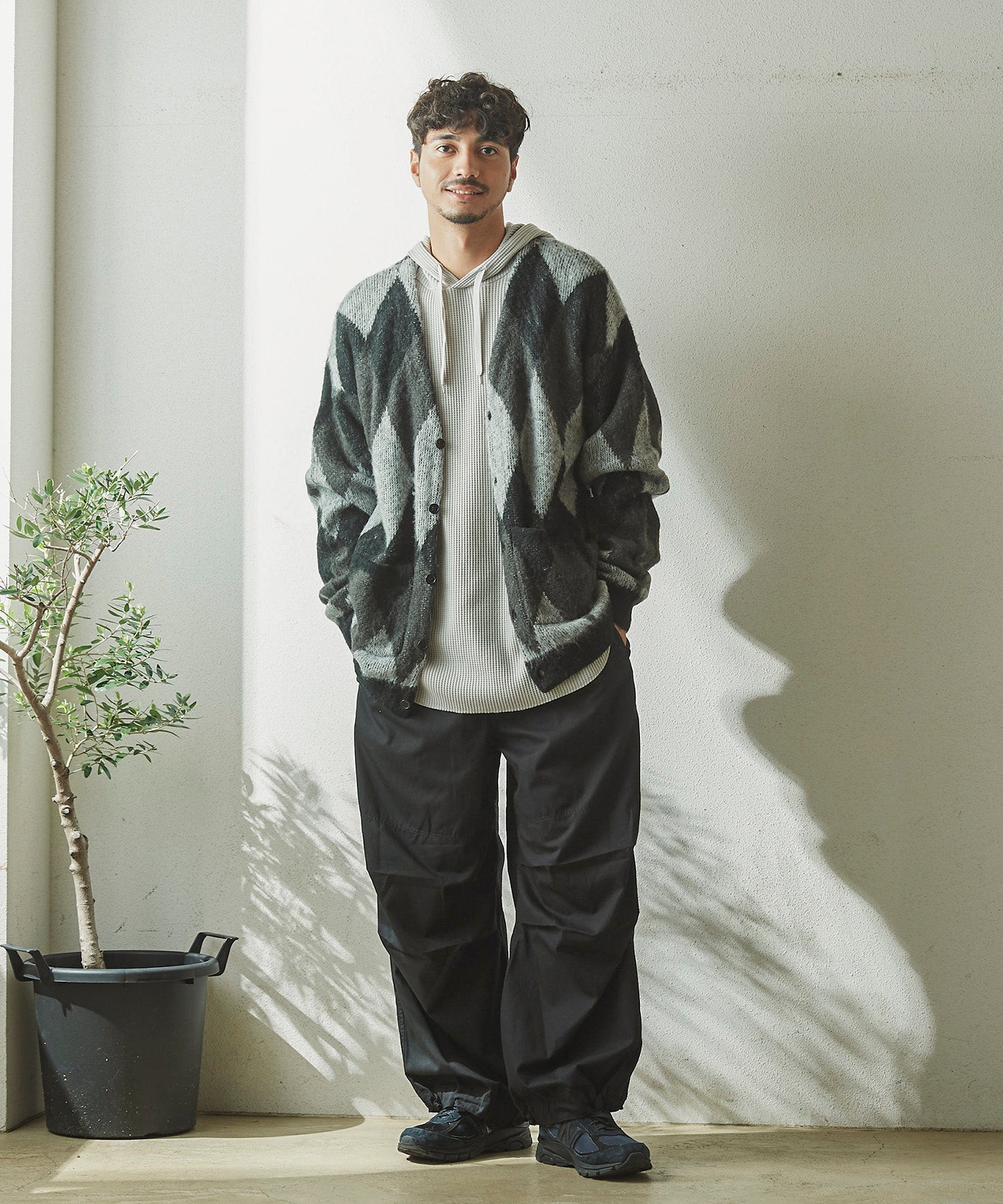 おしゃれ おすすめ ワークウェア ブランド ダイヤ柄 シャギー ニット カーディガン