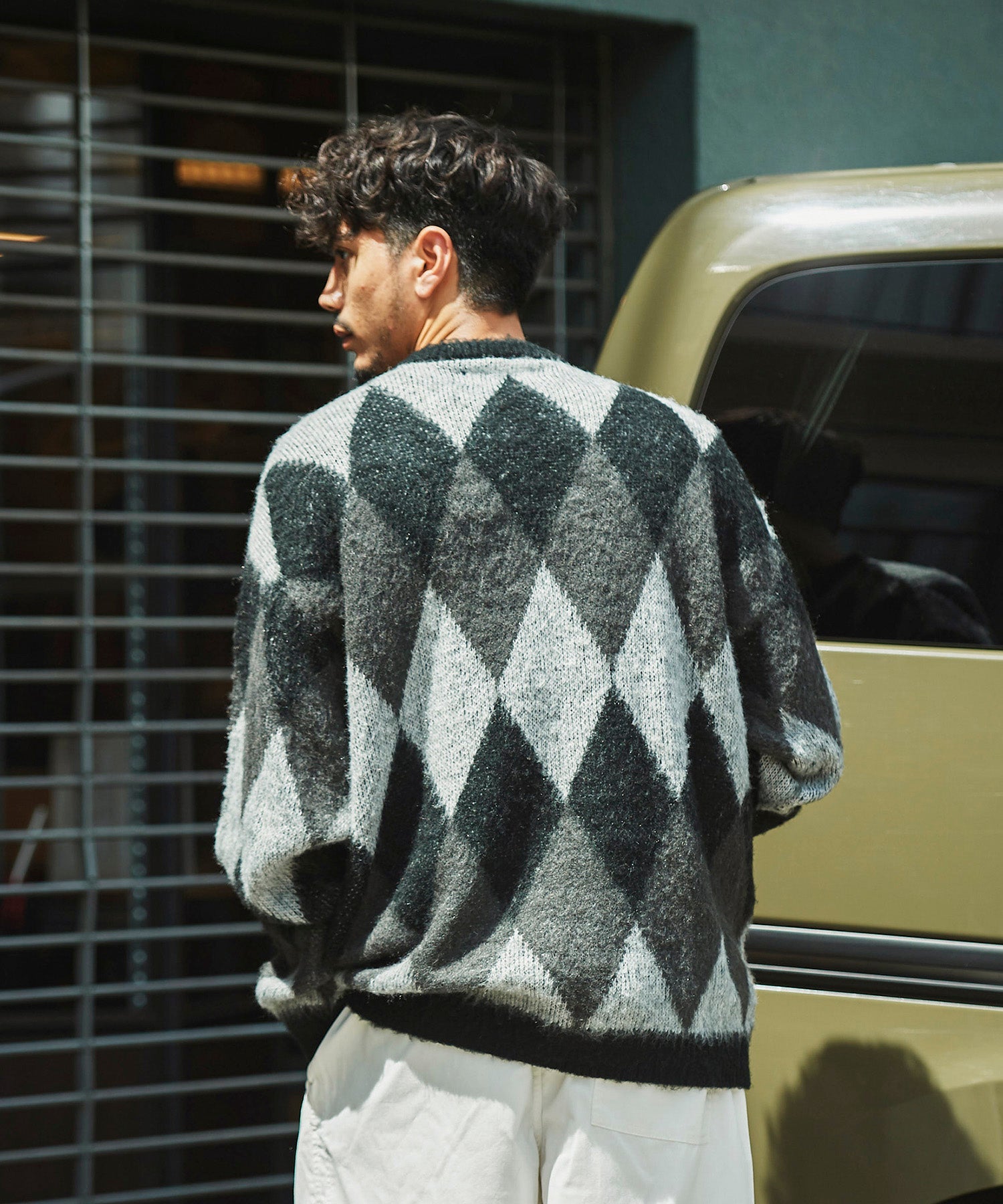 おしゃれ おすすめ ワークウェア ブランド ダイヤ柄 シャギー ニット クルー