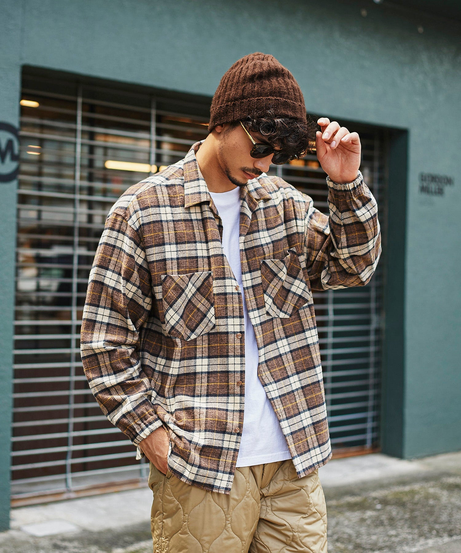 おしゃれ おすすめ ワークウェア ブランド ネルチェック オープンカラー スモッグシャツ