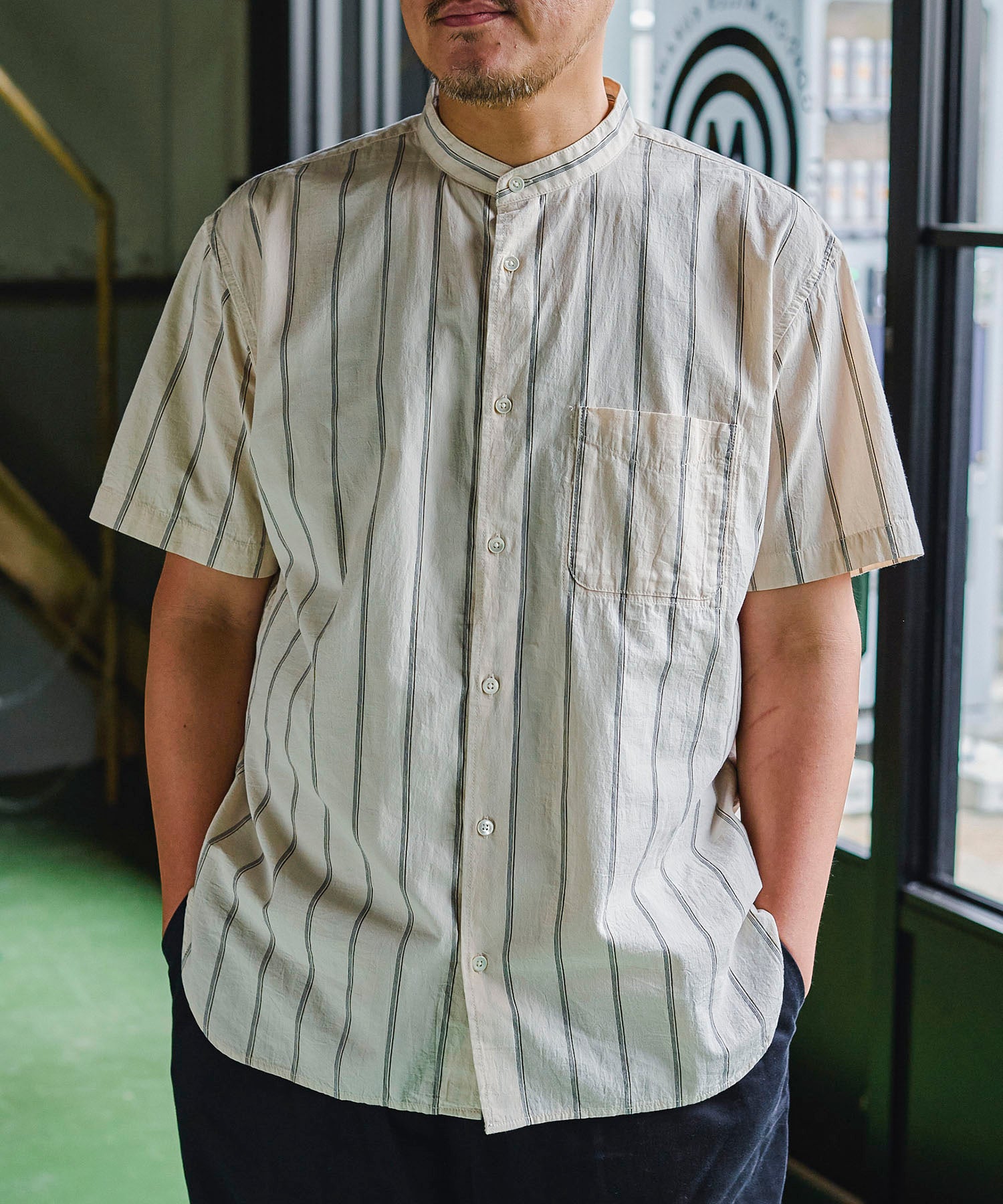 ルーズ ストライプ 半袖シャツ M〜2XL ストリートカジュアル SINSS（シンス）の「Loose fit stripe shirts / ルーズフィット